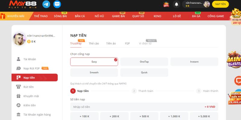 MAY88 nạp tiền nhanh chóng