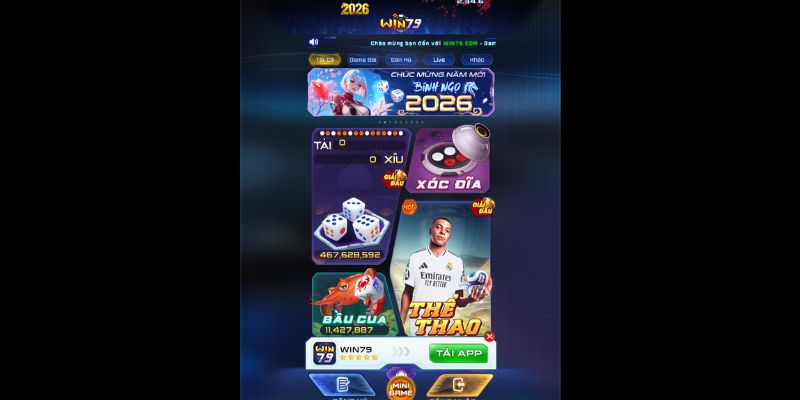 Sảnh game Win79 với nhiều lựa chọn giải trí thú vị